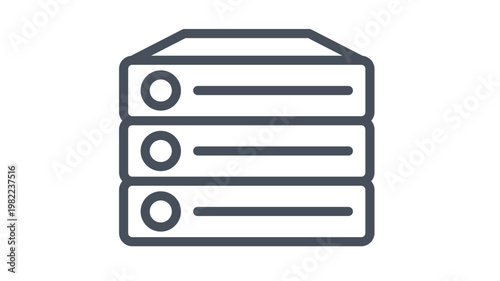 Server rack vector icon illustration. Minimalist black silhouette symbol for data storage, cloud computing, database management, and network hardware. Scalable graphic for technology design.