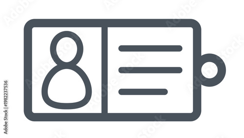 Minimalist black vector icon illustration of an identification card or personal ID badge with user profile silhouette and text lines, perfect for business security, membership, and web UI design.