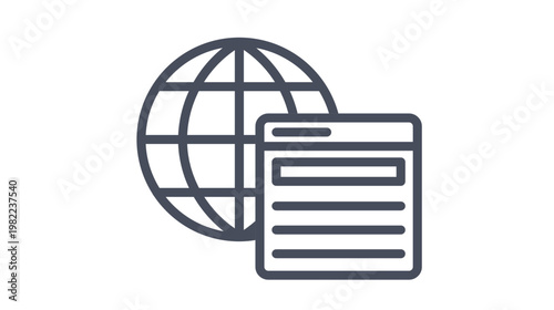 Global internet and website vector icon illustration featuring a minimalist globe and a browser window symbol, perfect for digital connectivity, online business, and web development concepts.