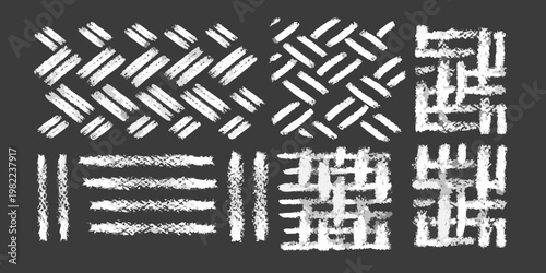 Abstract geometric patterns resembling woven textures in white on black