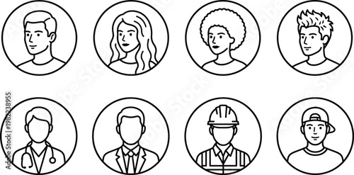 Character Icon Vector Set with Different People, Professions, and Styles for Social, Business, and Design Use
