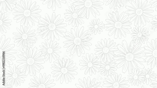 Delicate floral pattern features faint outlines of many daisies overlapping each other on a white background for a subtle aesthetic.
