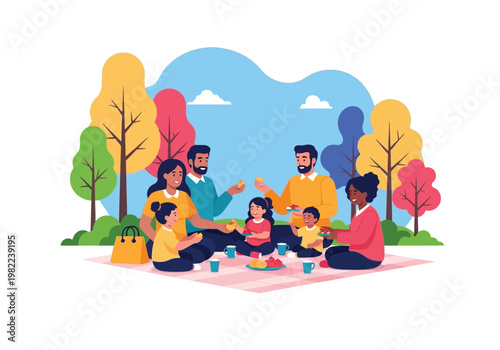 Family Enjoying Picnic Outdoors Autumn Season.