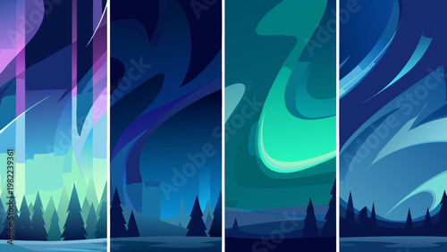 Abstract aurora borealis landscape with vibrant color gradients