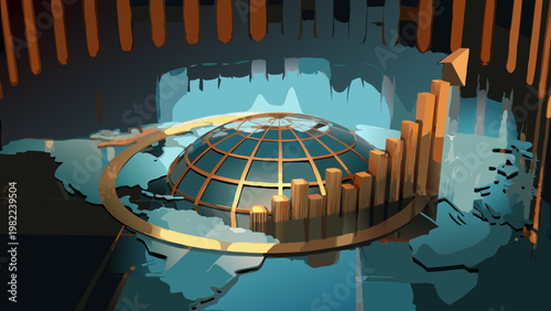 Abstract digital rendering of a globe within geometric structures