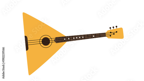 Traditional Russian musical instrument known as a balalaika is depicted in a simple and colorful vector illustration with its triangular body.