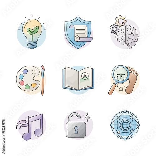 World Intellectual Property Day Sticker Pack – Creative Idea Protection Icons Set