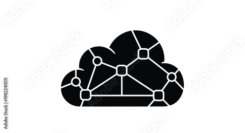 Abstract network cloud design with connected nodes a dark silhouette