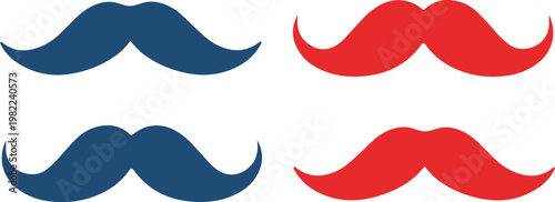 Colorful mustache collection a vibrant display of facial hair styles in red and blue tones