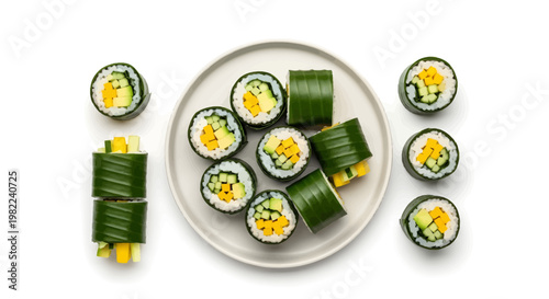 Delicious sushi rolls on a plate, Japanese cuisine