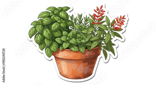 potted plant with green leaves and red flowers