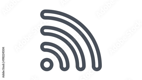 Black vector icon of a wireless signal or RSS feed symbol. Minimalist line art illustration representing connectivity, internet access, and data transmission. Scalable graphic for web and app design.