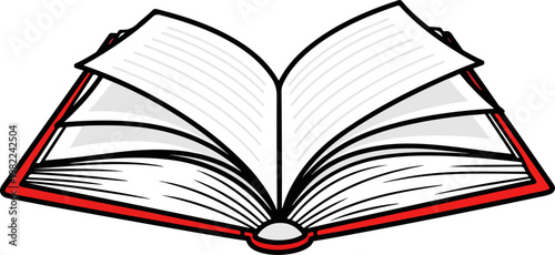 Open red book with blank pages.