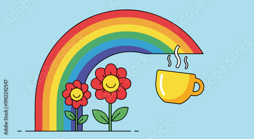 Rainbow Pouring Coffee into Cup.