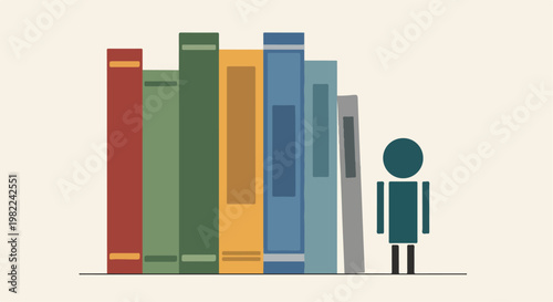 Person Standing Beside Bookshelf with Books.