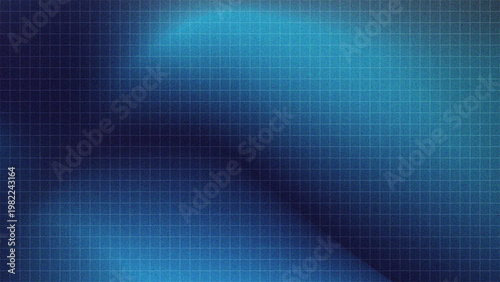 Abstract Blue Gradient Wave Background with Digital Grid and Grainy Texture, Smooth Flowing Neon Light Curves, Futuristic Technology Surface for UI, Data Visualization and Creative Graphics