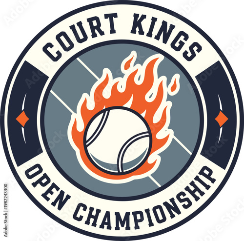 Court Kings Open Championship Tennis Tournament Emblem Logo.
