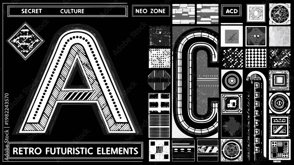 Fototapeta premium Abstract geometric design featuring letters a and c with retro futuristic elements