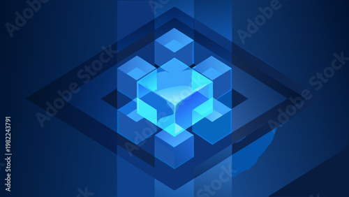 Abstract geometric design featuring overlapping blue cubic shapes