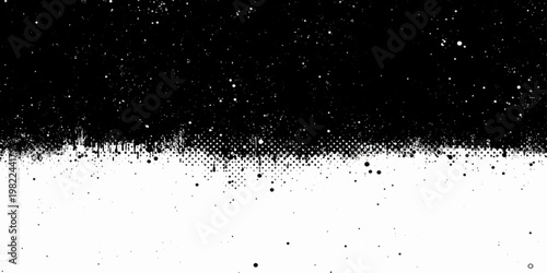A black ink splat pattern creates a grunge paint texture with wet liquid drops and a splash of dark watercolor bubbles on a fresh white background illustration