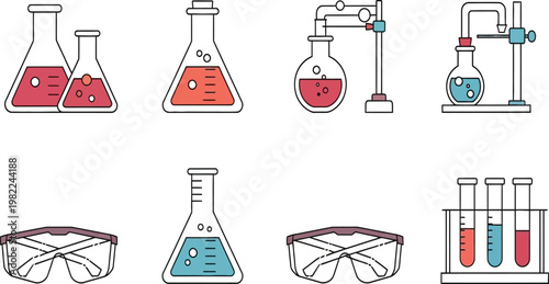 Essential laboratory equipment and safety gear for chemistry experiments Vector