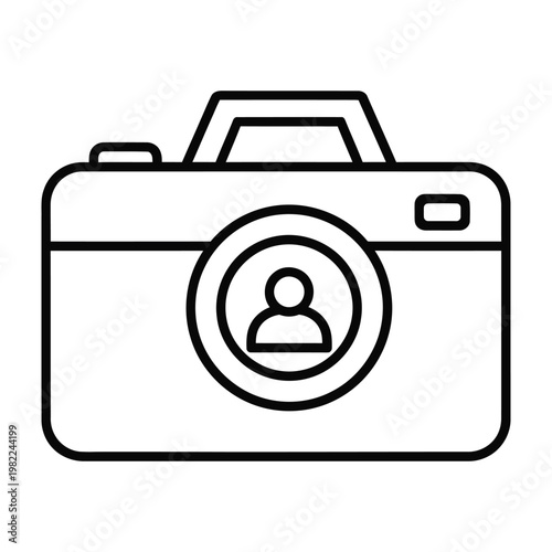 Camera with person icon vector illustration photography symbol black and white capture the moment user icon