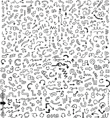 Collection of hand-drawn arrow icons and symbols with web design direction illustration collection movement straight circular arrowhead