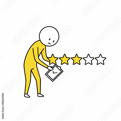Disappointed person placing one star on rating scale showing low satisfaction.