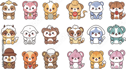 Whimsical cartoon rodents dressed in colorful, quirky outfits and accessories Vector