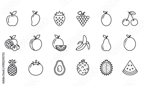 Minimal Fruit Icon Set – Simple Line Fruit Vector Collection