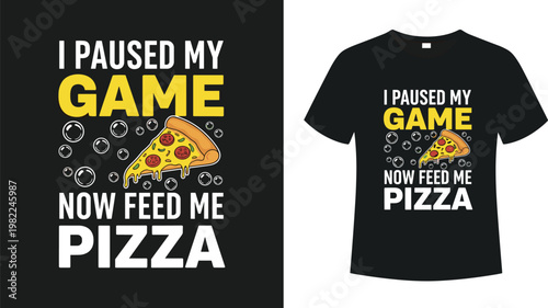 Kawaii red bell pepper cartoon character set with various emotions and poses and gamer t-shirt design featuring pizza slice and funny quote vector illustration