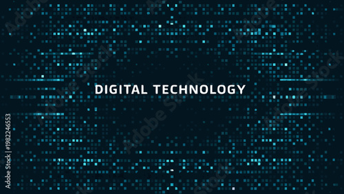 Abstract digital technology background with glowing blue matrix code pattern