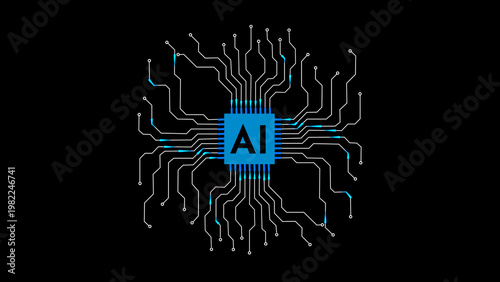 Artificial Intelligence Icon, Sign, Logo in the Circuit Line Style. Ai Processor Vector Icon Flat Design. Motherboard Digital Chip Ai. Machine Learning Design 