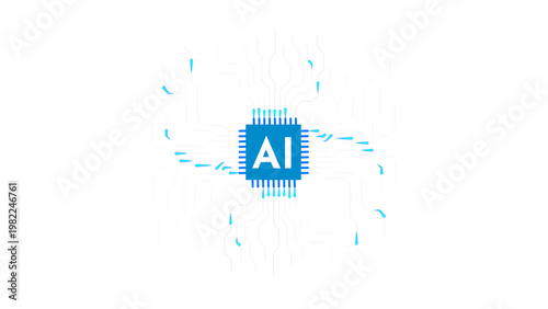 Artificial Intelligence Icon, Sign, Logo in the Circuit Line Style. Ai Processor Vector Icon Flat Design. Motherboard Digital Chip Ai. Machine Learning Design 