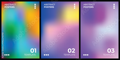 Set of three abstract posters with vibrant gradient backgrounds and modern minimalist design