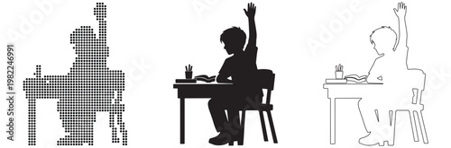 Eager student raising hand to answer question in classroom