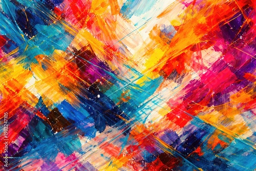 Colorful abstract painting with vibrant brush strokes and dynamic texture background