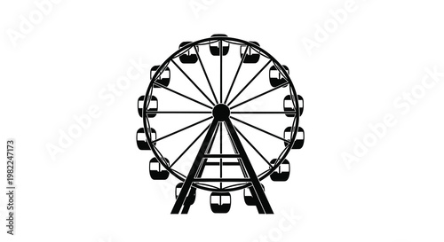 A striking black ferris wheel design against a white background silhouette