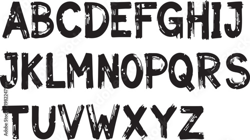 Rough brushstroke alphabet a hand painted font with bold textured letters