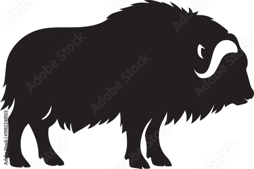 arctic musk ox silhouette in snowy tundra vector illustration flat design