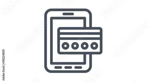 Mobile payment vector icon illustration featuring a smartphone and a credit card, representing digital banking, online shopping, and electronic transactions in a clean minimalist black style.