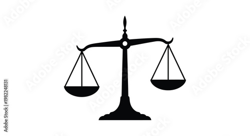 A stark black silhouette depicts traditional balance scales symbolizing justice and equity high quality professional detailed
