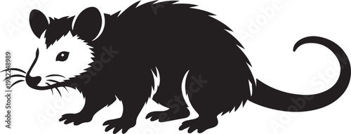 black possum climbing tree branch at night flat design vector illustration