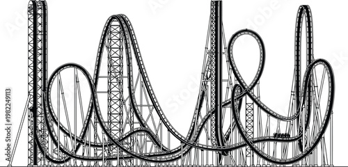 Roller Coaster Vector Illustration Featuring Complex Track Design for Amusement Parks and Thrill Rides
