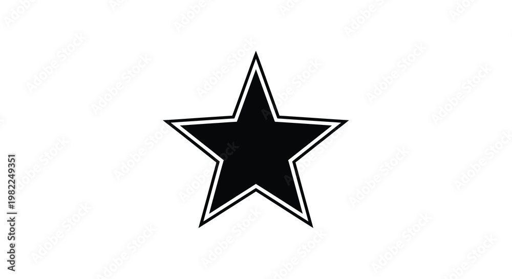 Fototapeta premium A stark black five pointed star is centered on a plain white background offering simple contrast