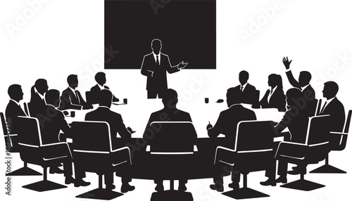 Business meeting with presentation and audience participation during a conference