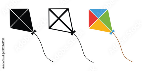 Three variations of a diamond-shaped kite icon. 