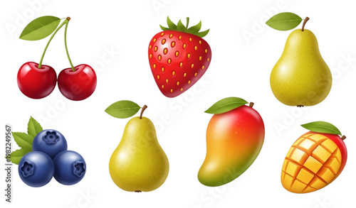 Slot machine fruit icons vector glossy casino game UI illustration set