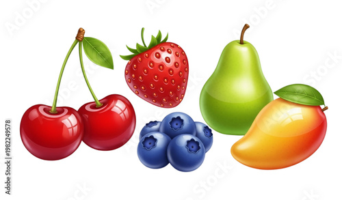 Casino fruit icon set vector glossy slot game symbols cherry strawberry