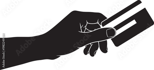 Hand holding credit card in silhouette against white background for payment and transaction concept